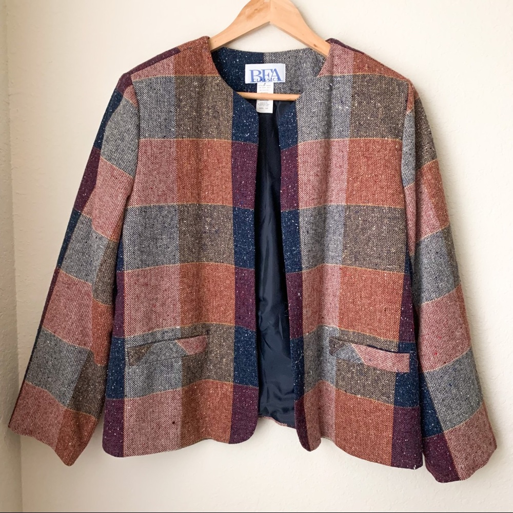 Vintage Wool Blend Patchwork Blazer Shacket Coat - Picture 3 of 12